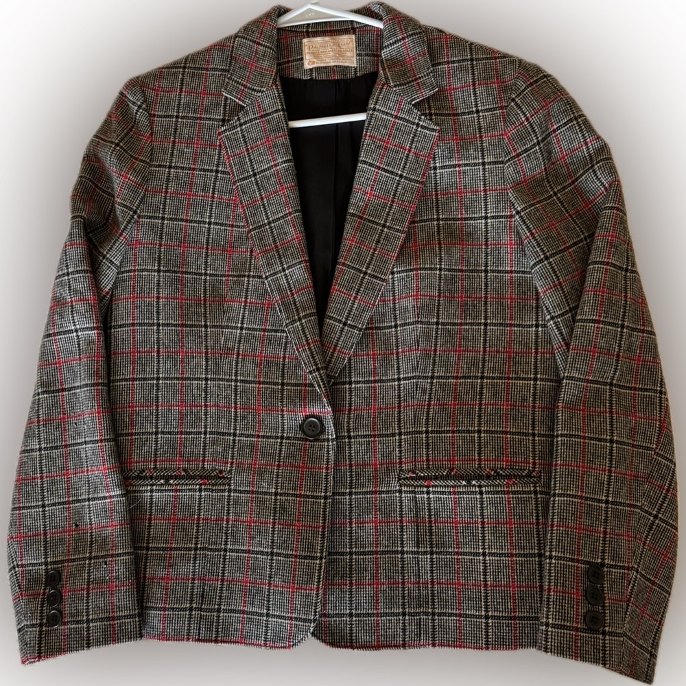 Pendleton Wool Plaid Vintage Blazer with Red Accents Womens 10